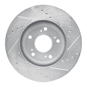 Acura ILX Brake Rotor (1) - Front Left - R1 Concepts - Drilled & Slotted - Silver - `03-`17